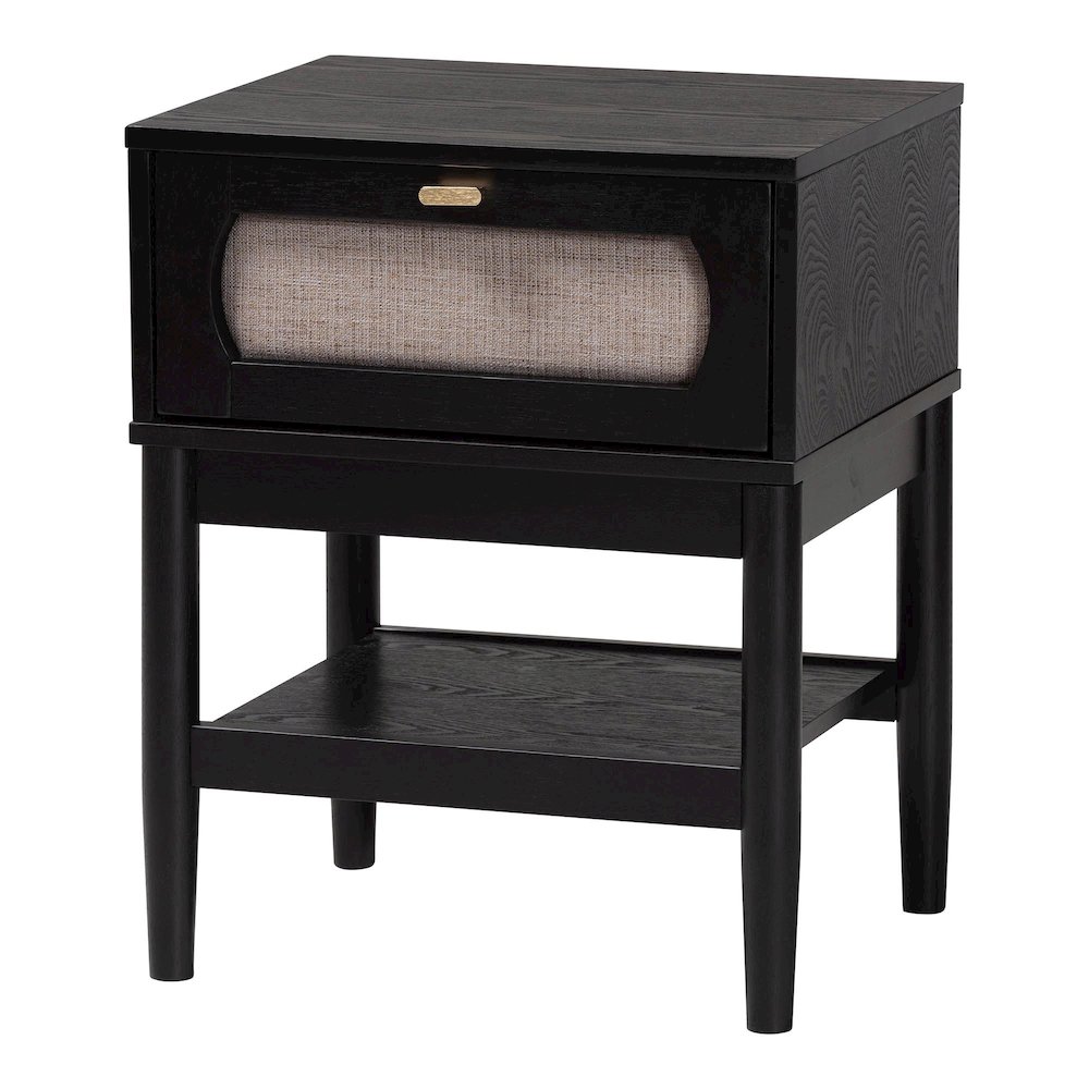 Shirin Mid-Century Beige Fabric and Black Wood Queen 5-Piece Bedroom Set. Picture 4