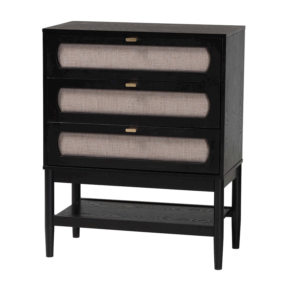 Shirin Mid-Century Beige Fabric and Black Wood Queen 5-Piece Bedroom Set. Picture 5