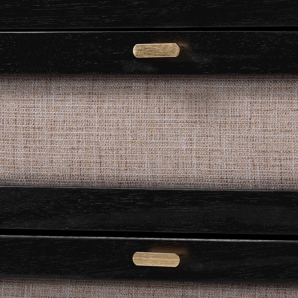 Shirin Mid-Century Beige Fabric and Black Wood Queen 5-Piece Bedroom Set. Picture 7