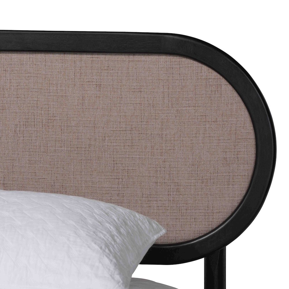 Shirin Mid-Century Beige Fabric and Black Wood Queen 5-Piece Bedroom Set. Picture 9