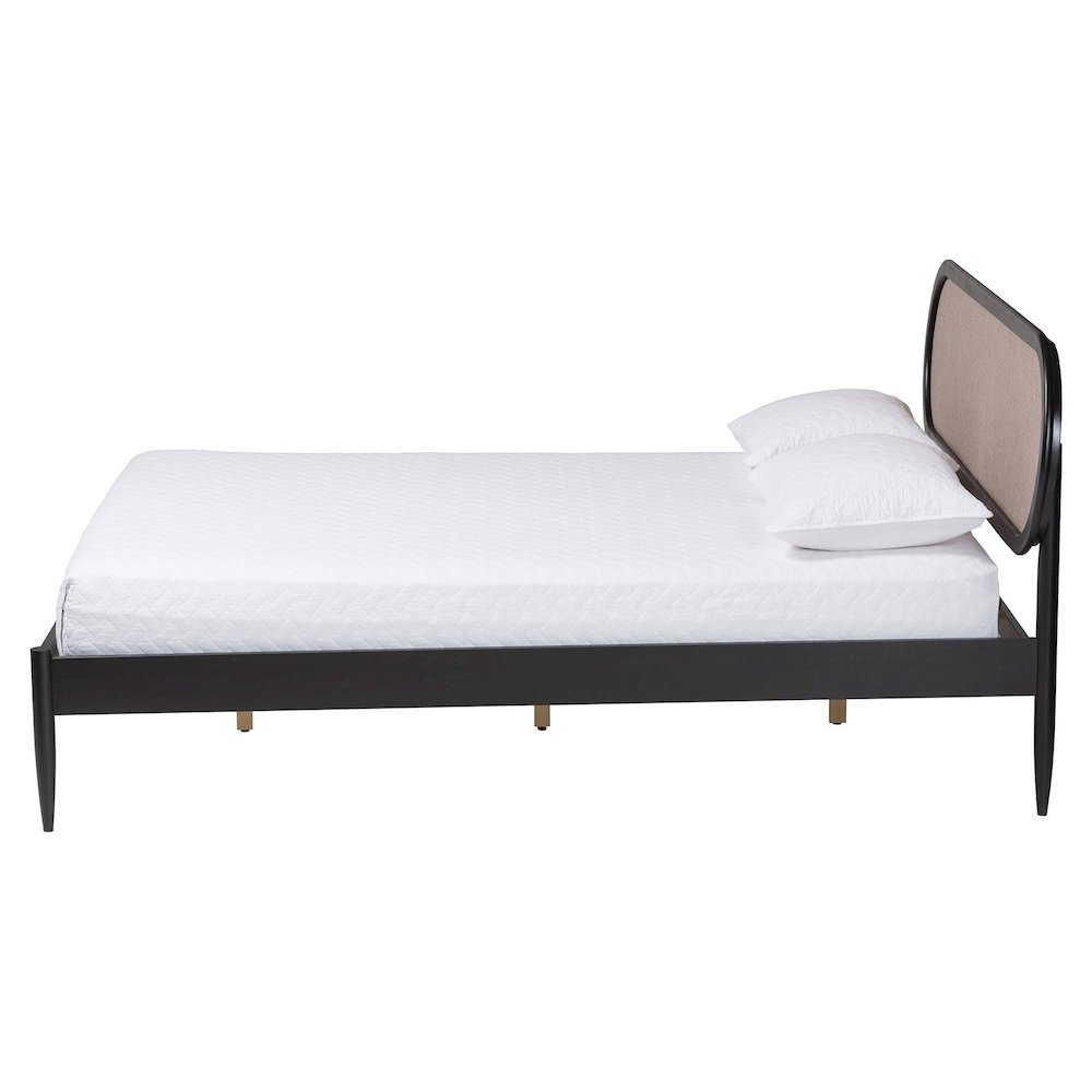 Shirin Mid-Century Beige Fabric and Black Wood Queen Platform Bed. Picture 2