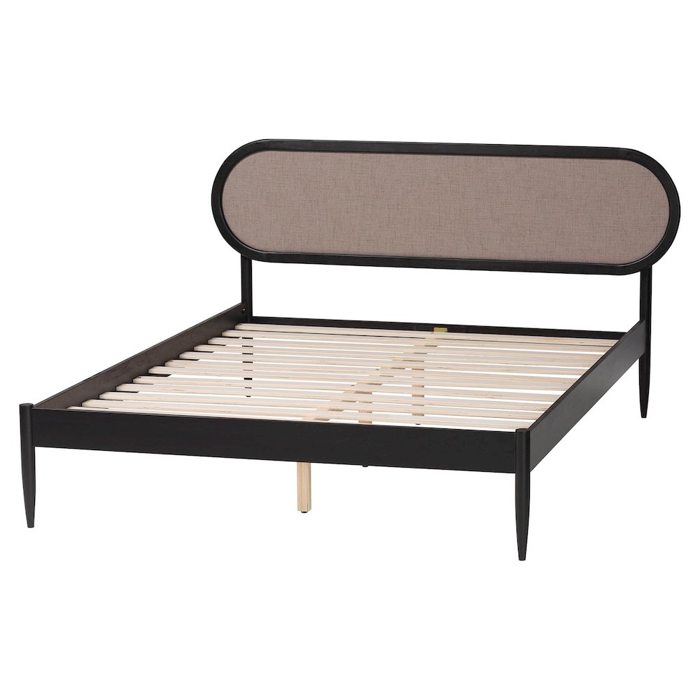 Shirin Mid-Century Beige Fabric and Black Wood Queen Platform Bed. Picture 3
