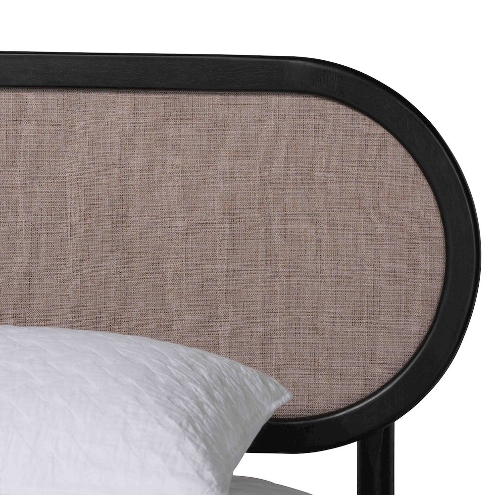 Shirin Mid-Century Beige Fabric and Black Wood Queen Platform Bed. Picture 4