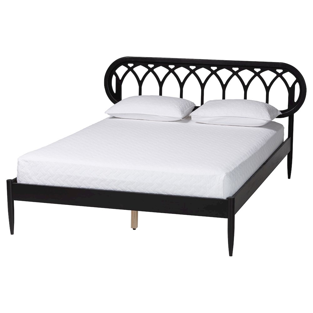 Florica Art Deco Black Wood Queen Platform Bed. Picture 1