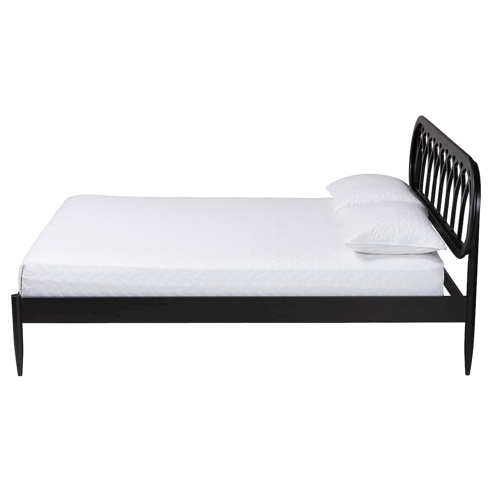 Florica Art Deco Black Wood Queen Platform Bed. Picture 2