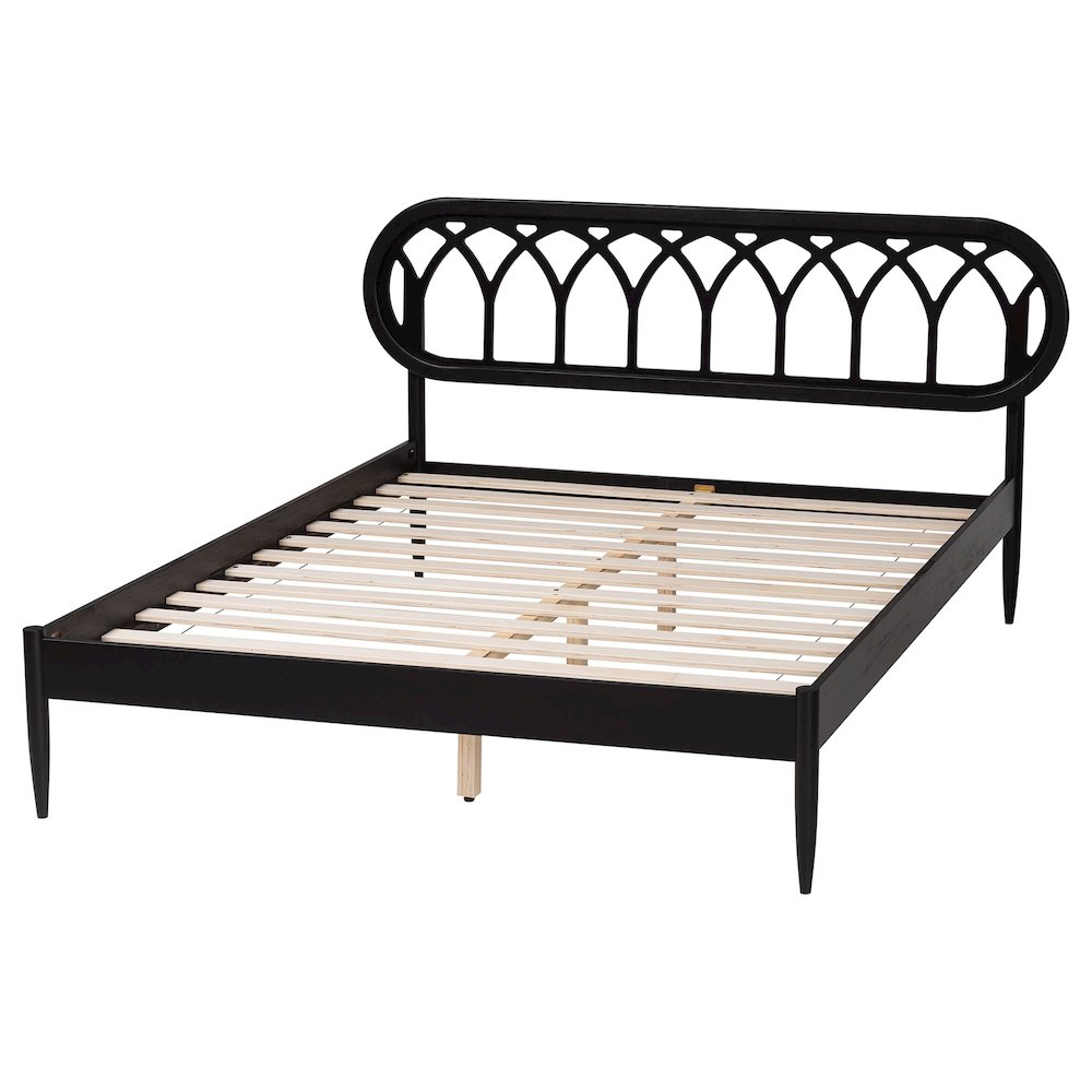 Florica Art Deco Black Wood Queen Platform Bed. Picture 3