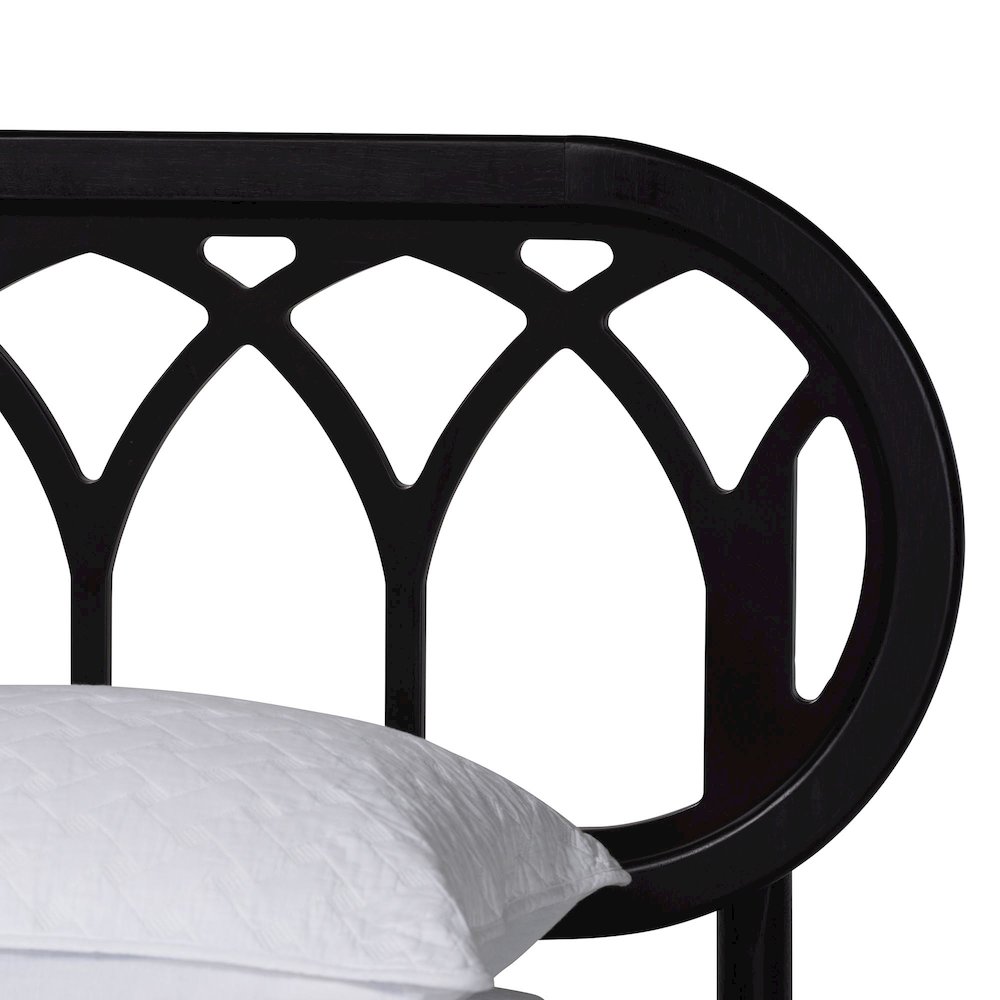 Florica Art Deco Black Wood Queen Platform Bed. Picture 4