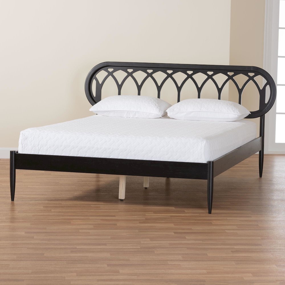 Florica Art Deco Black Wood Queen Platform Bed. Picture 8