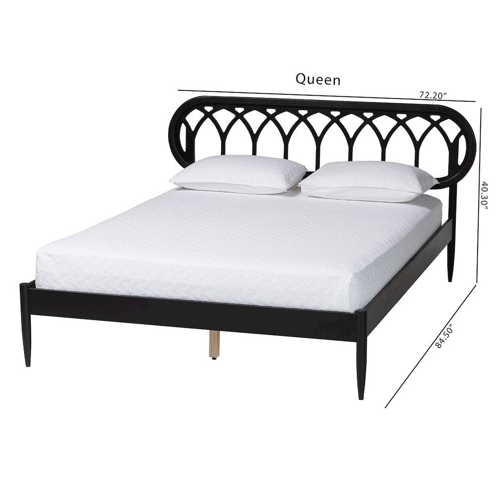 Florica Art Deco Black Wood Queen Platform Bed. Picture 9