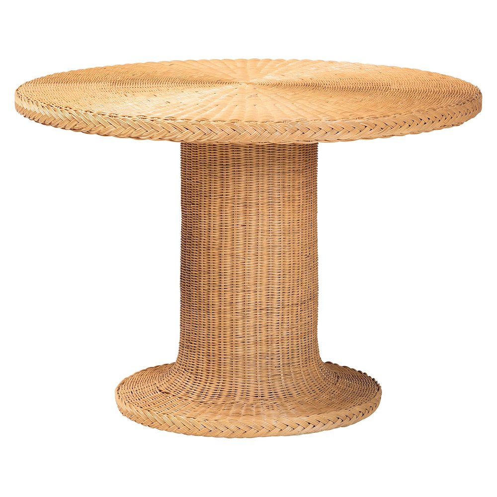 Farrow Bohemian Braided Light Honey Rattan Dining Table. Picture 1