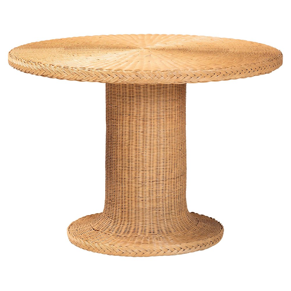 5-Piece Dining Set -Round Wicker Table,Pedestal Base, 4 Side Chairs, Light Honey. Picture 3