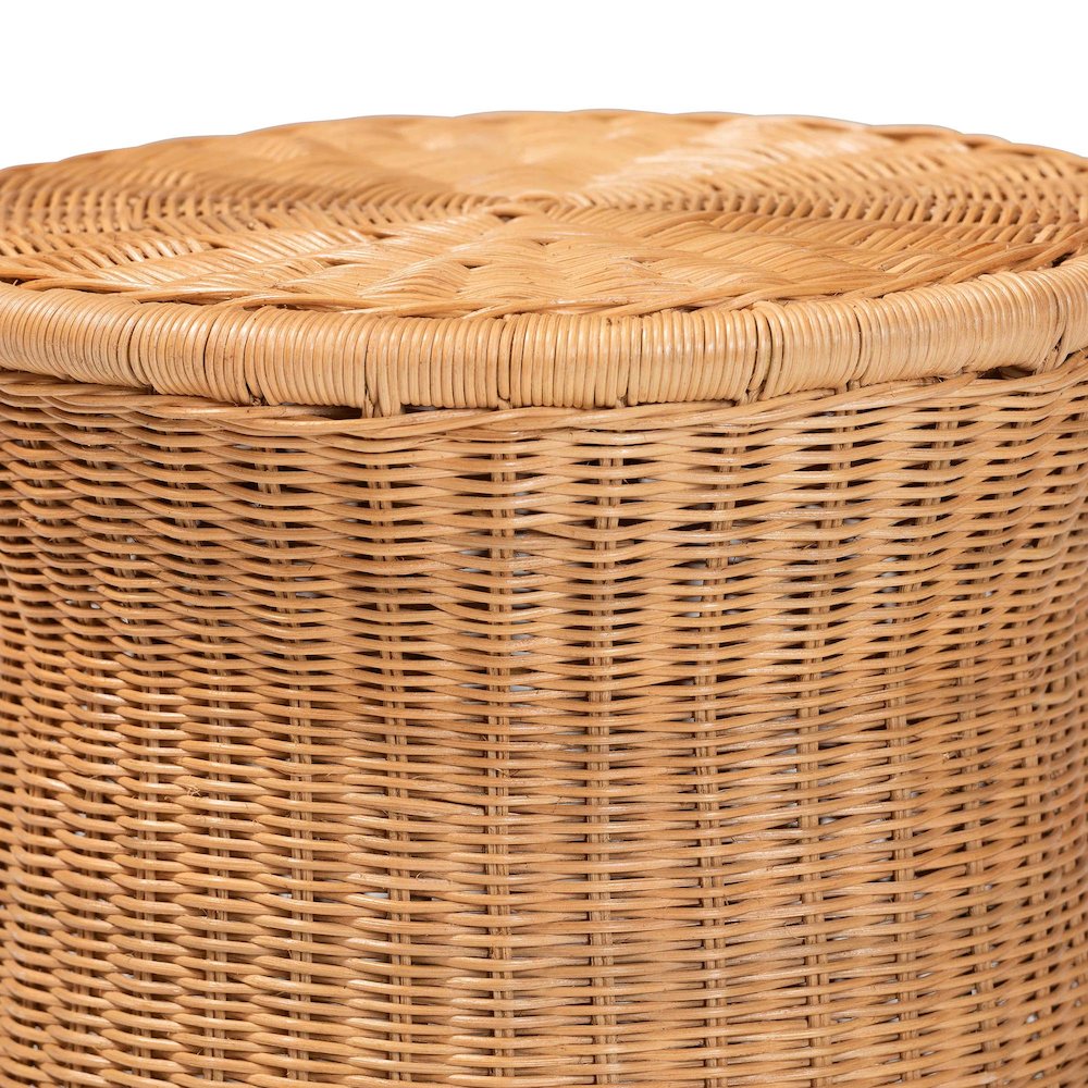 Caroline Round Natural Rattan End Table - Handwoven Wicker Drum Shape. Picture 2
