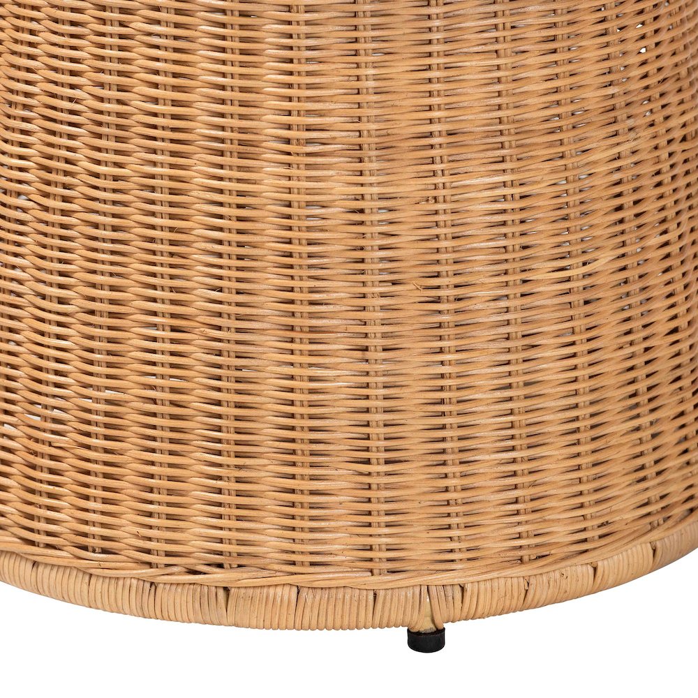 Caroline Round Natural Rattan End Table - Handwoven Wicker Drum Shape. Picture 3