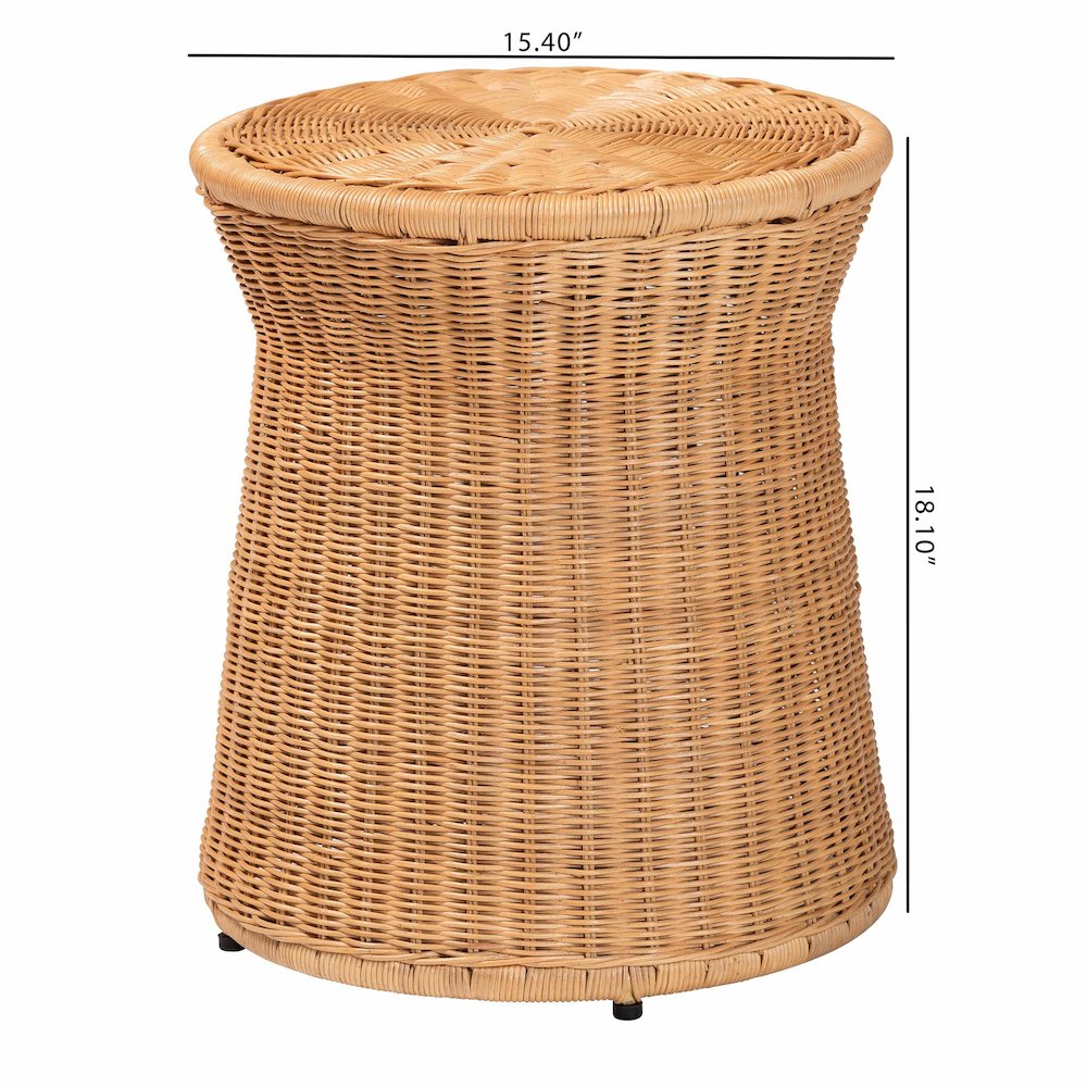 Caroline Round Natural Rattan End Table - Handwoven Wicker Drum Shape. Picture 8