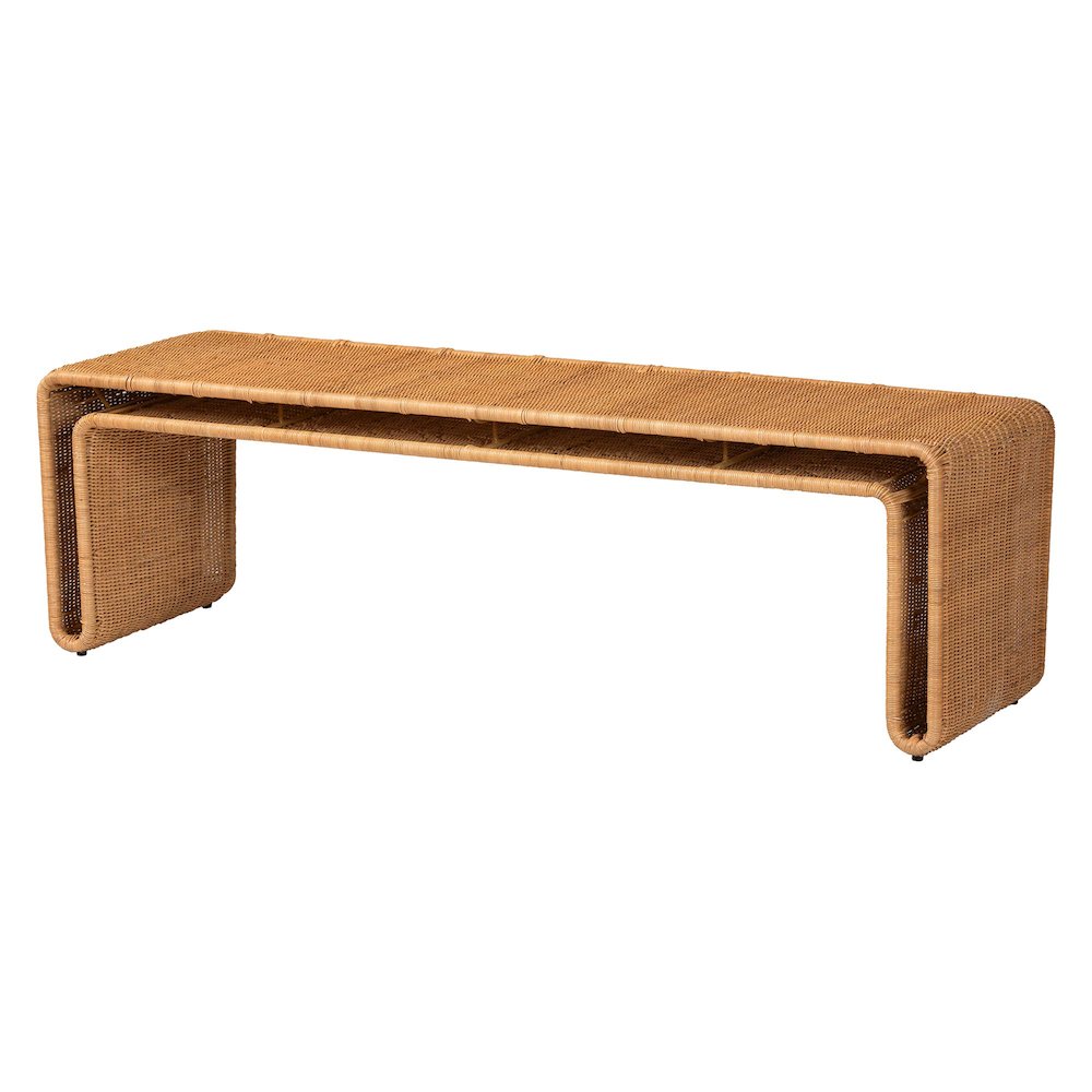 Nevada Bohemian Light Honey Rattan Accent Bench. Picture 1