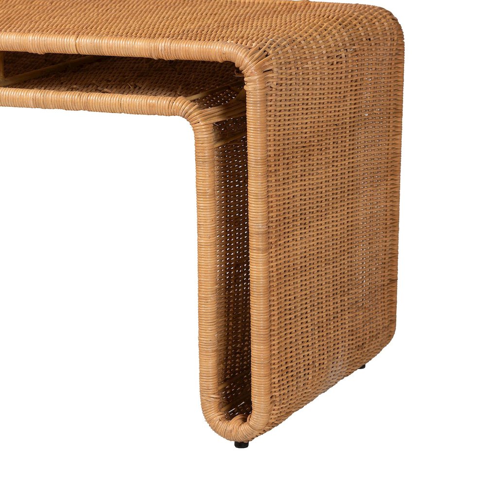 Nevada Bohemian Light Honey Rattan Accent Bench. Picture 4