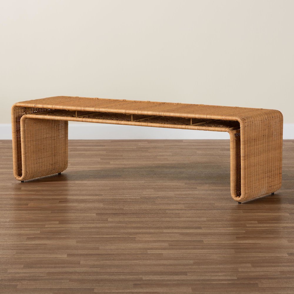 Nevada Bohemian Light Honey Rattan Accent Bench. Picture 7