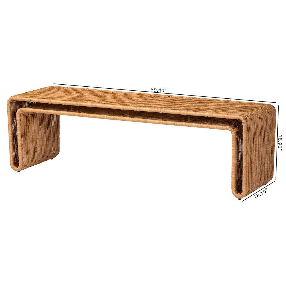 Nevada Bohemian Light Honey Rattan Accent Bench. Picture 8