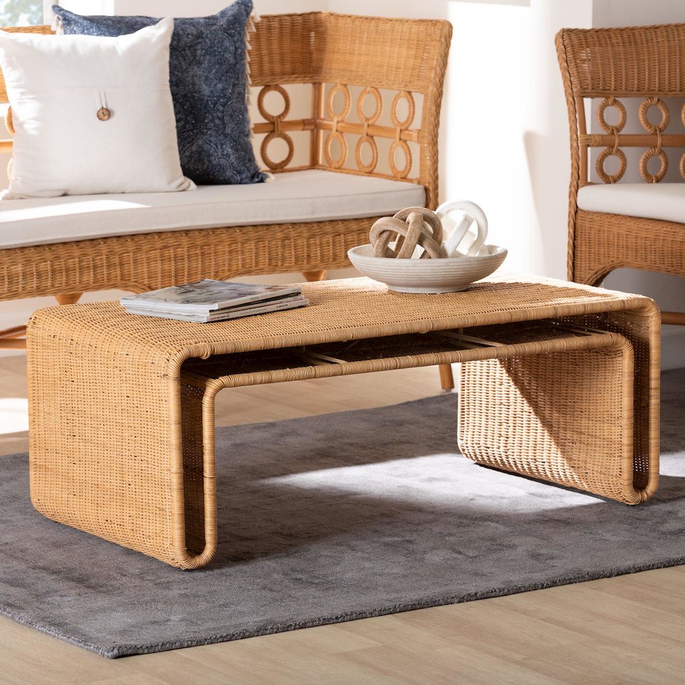 Nevada Bohemian Light Honey Rattan Coffee Table. Picture 6