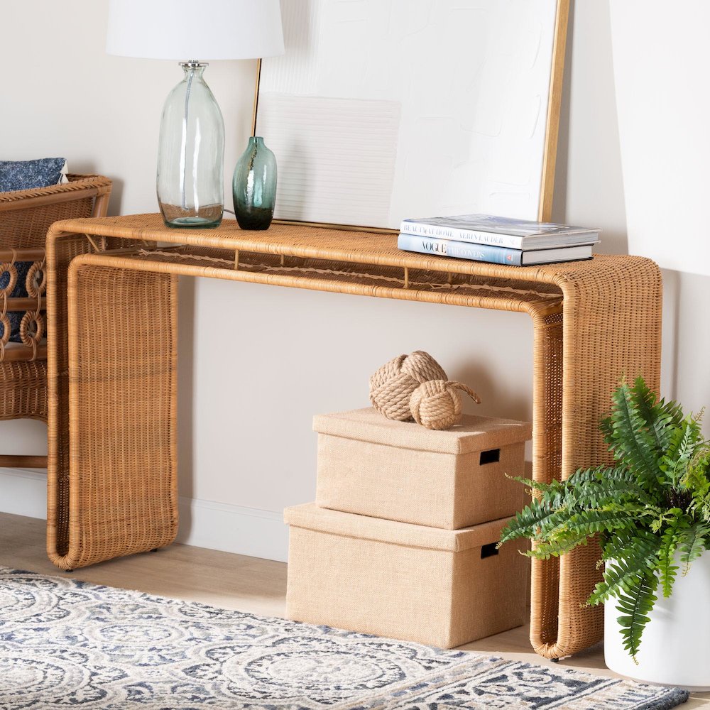 Nevada Bohemian Light Honey Rattan Console Table. Picture 6