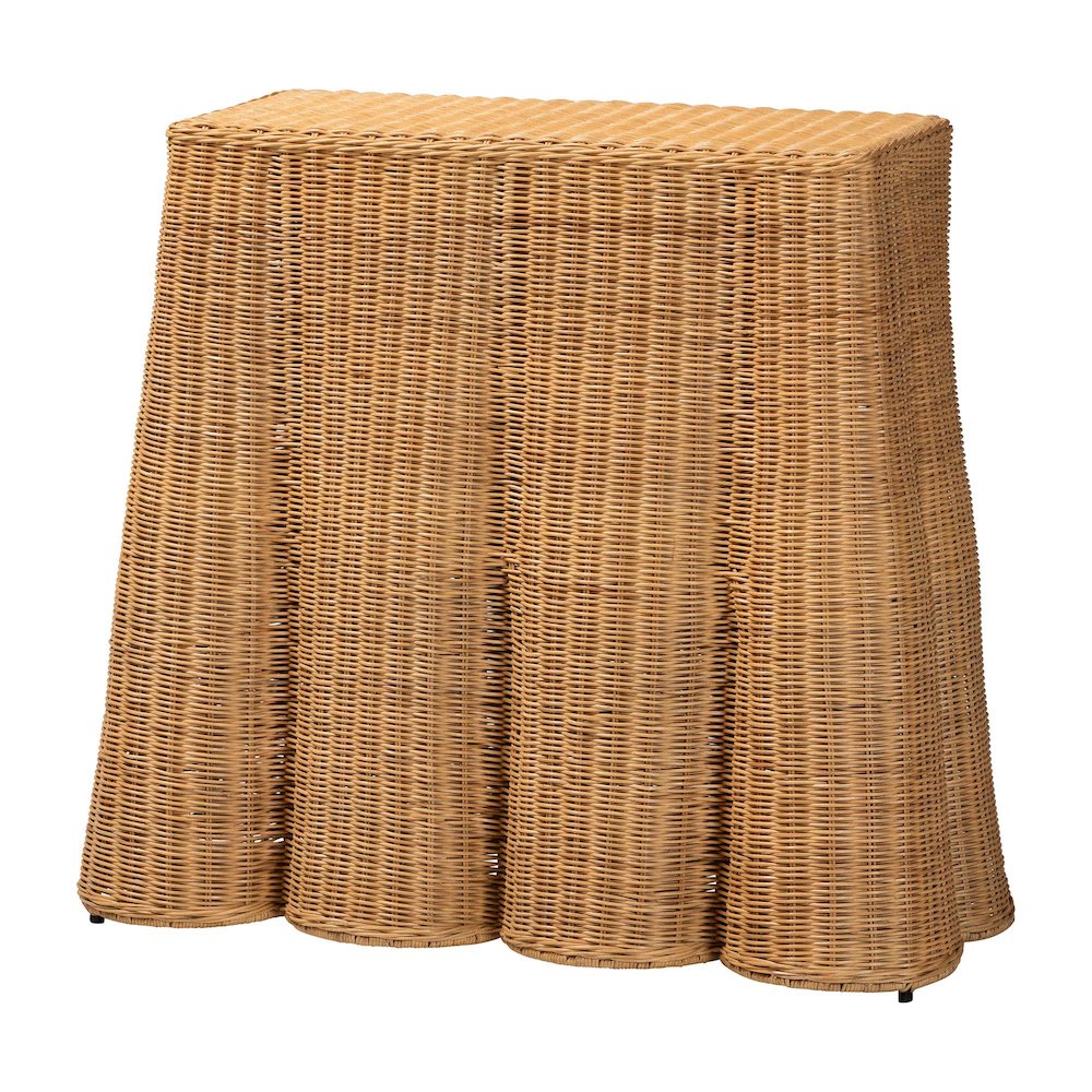 Palm Scallop Natural Rattan Console Table - Handwoven Wicker Accent Table. Picture 1
