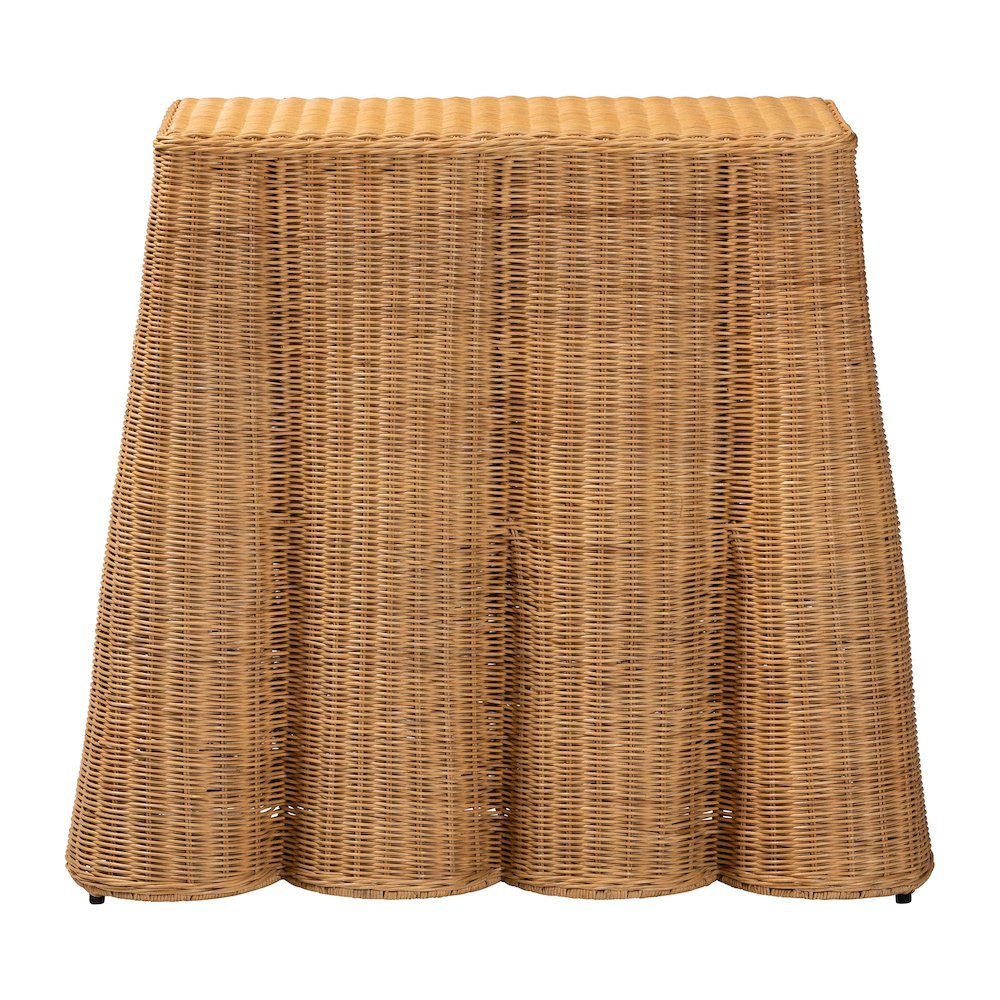 Palm Scallop Natural Rattan Console Table - Handwoven Wicker Accent Table. Picture 3
