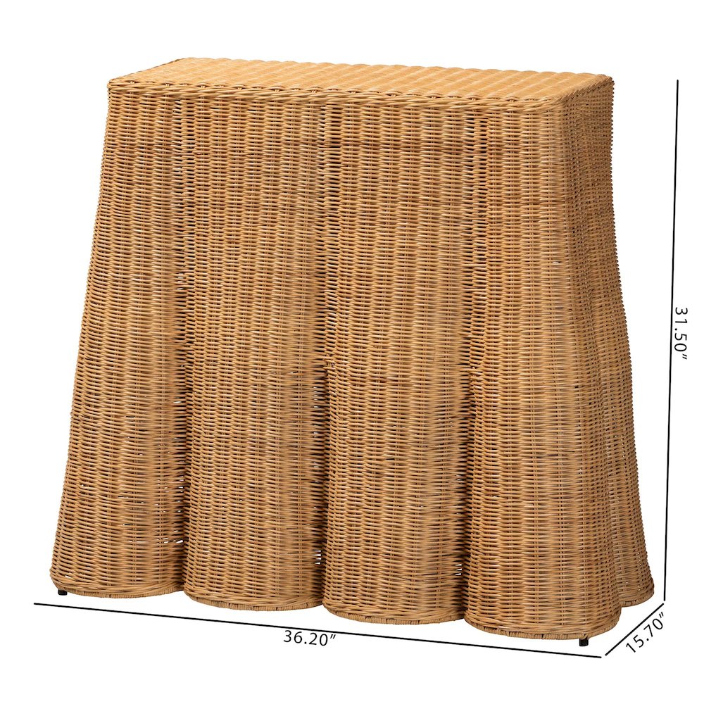 Palm Scallop Natural Rattan Console Table - Handwoven Wicker Accent Table. Picture 8