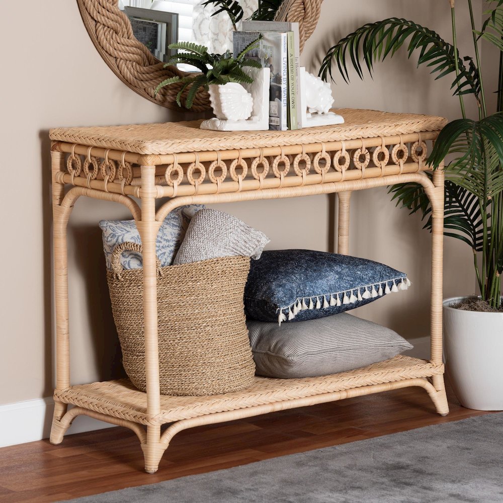 Oxford Braided Natural Rattan Console Table. Picture 7