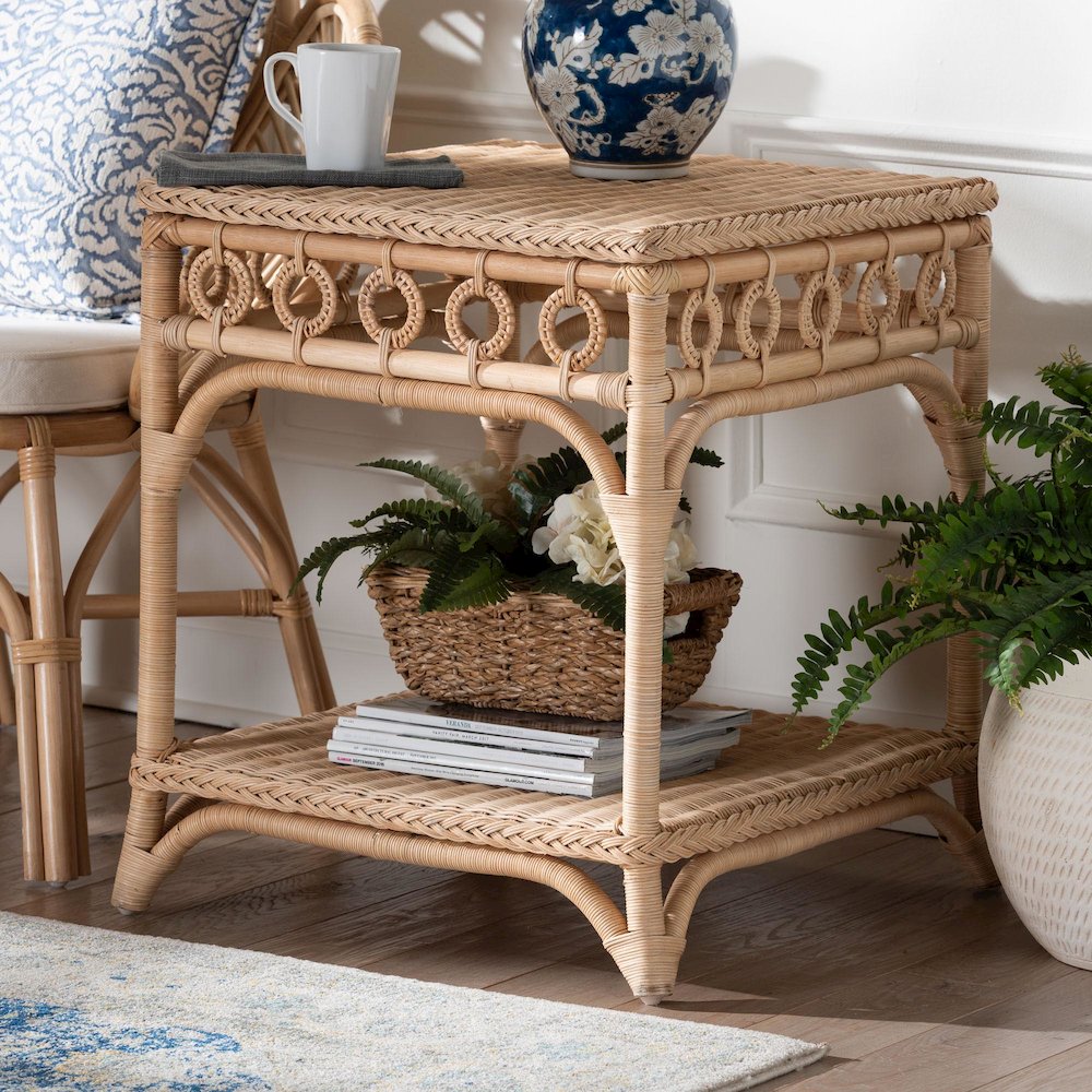Oxford Braided Natural Rattan End Table. Picture 6
