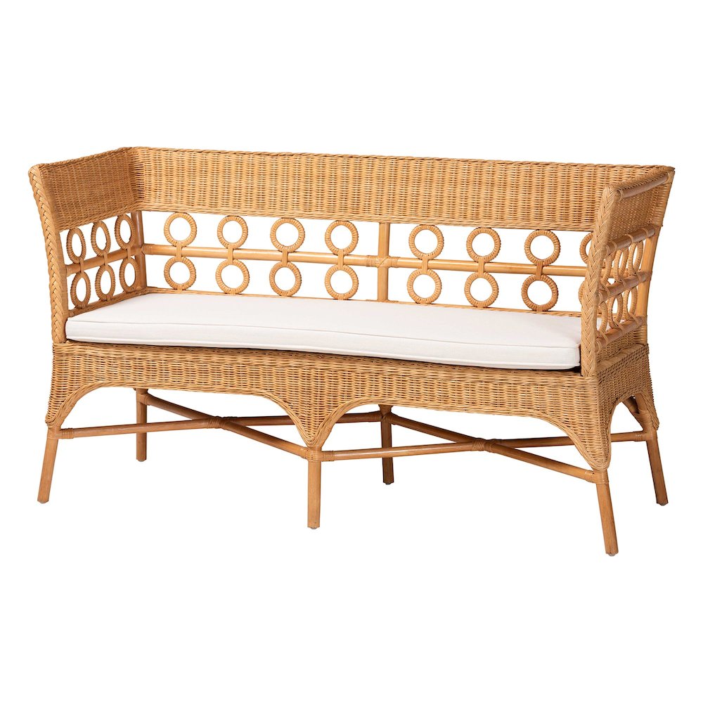 Oxford Bohemian Light Honey Rattan Dining Bench with Armrests. Picture 1