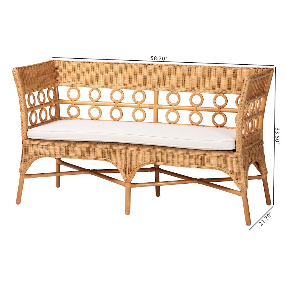 Oxford Bohemian Light Honey Rattan Dining Bench with Armrests. Picture 10