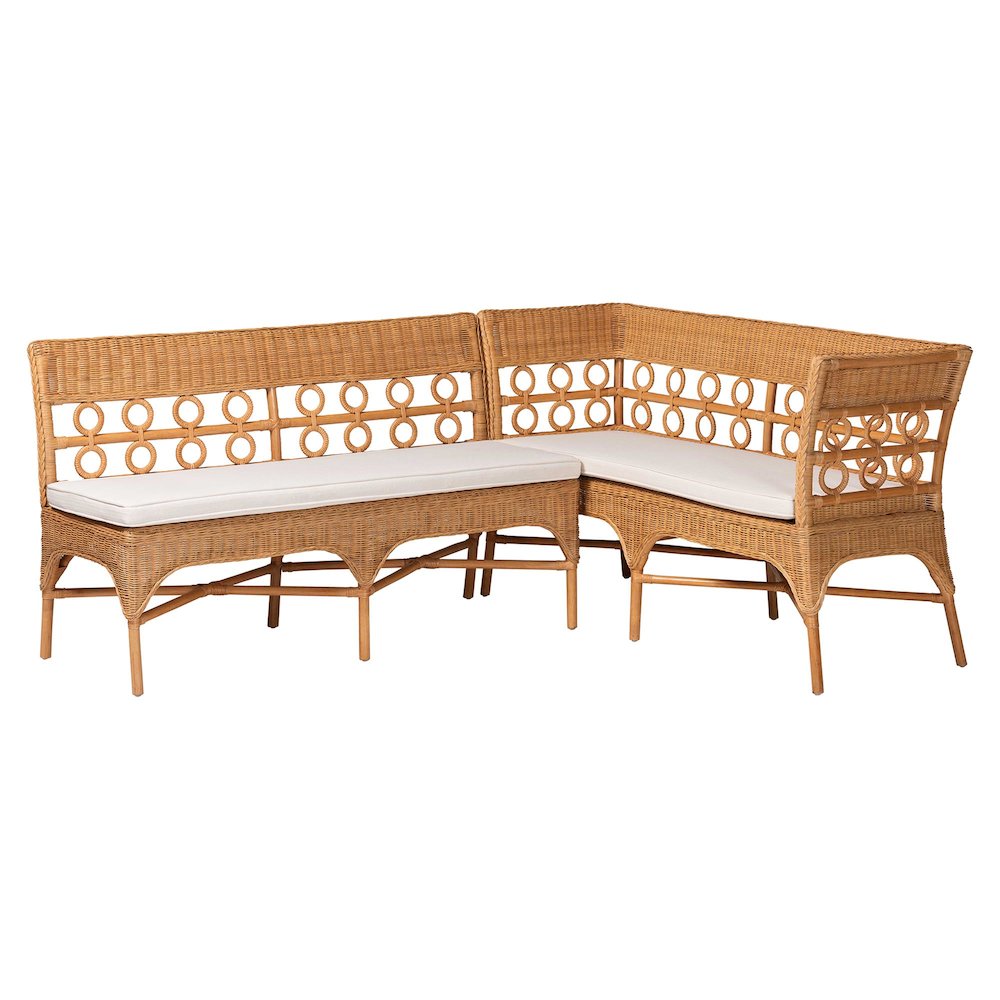 Oxford Bohemian Light Honey Rattan 2-Piece Dining Nook Bench Set. Picture 1
