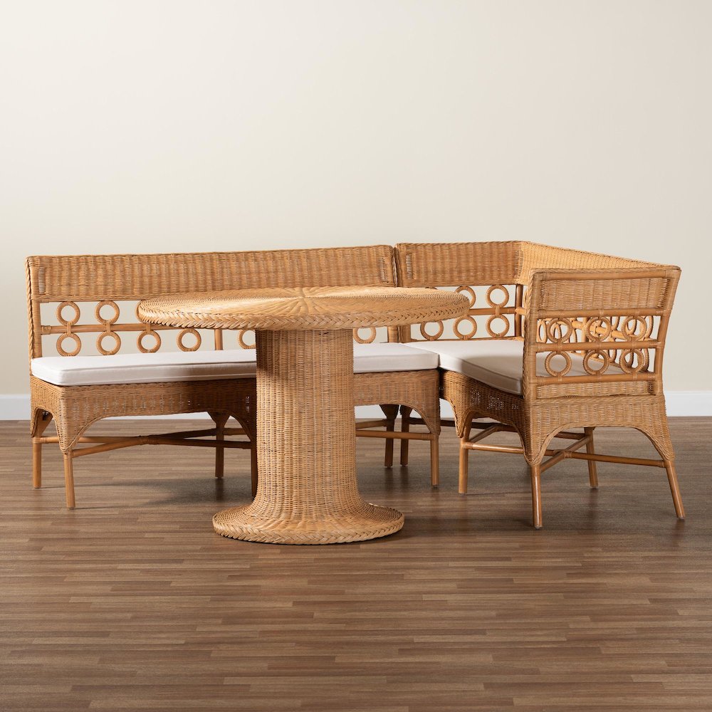 Monica Bohemian Light Honey Rattan 3-Piece Dining Nook Set. Picture 10