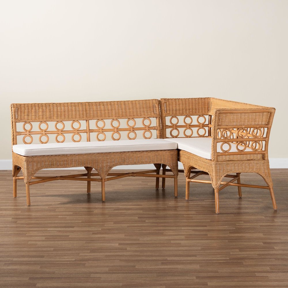 Oxford Bohemian Light Honey Rattan 2-Piece Dining Nook Bench Set. Picture 8
