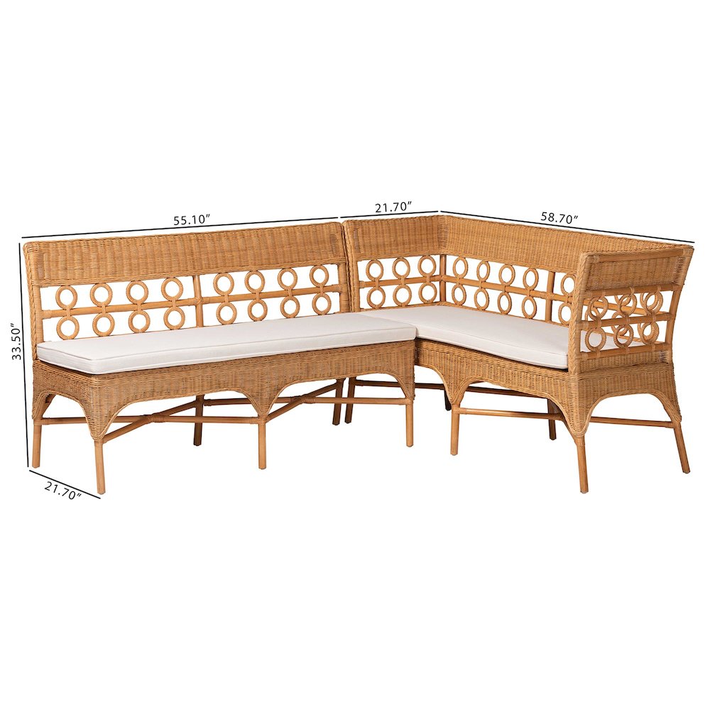 Oxford Bohemian Light Honey Rattan 2-Piece Dining Nook Bench Set. Picture 9