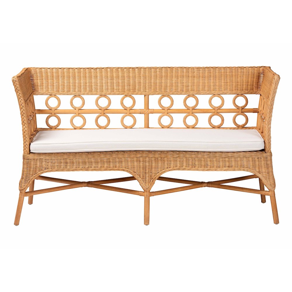Oxford Bohemian Light Honey Rattan Dining Bench with Armrests. Picture 2