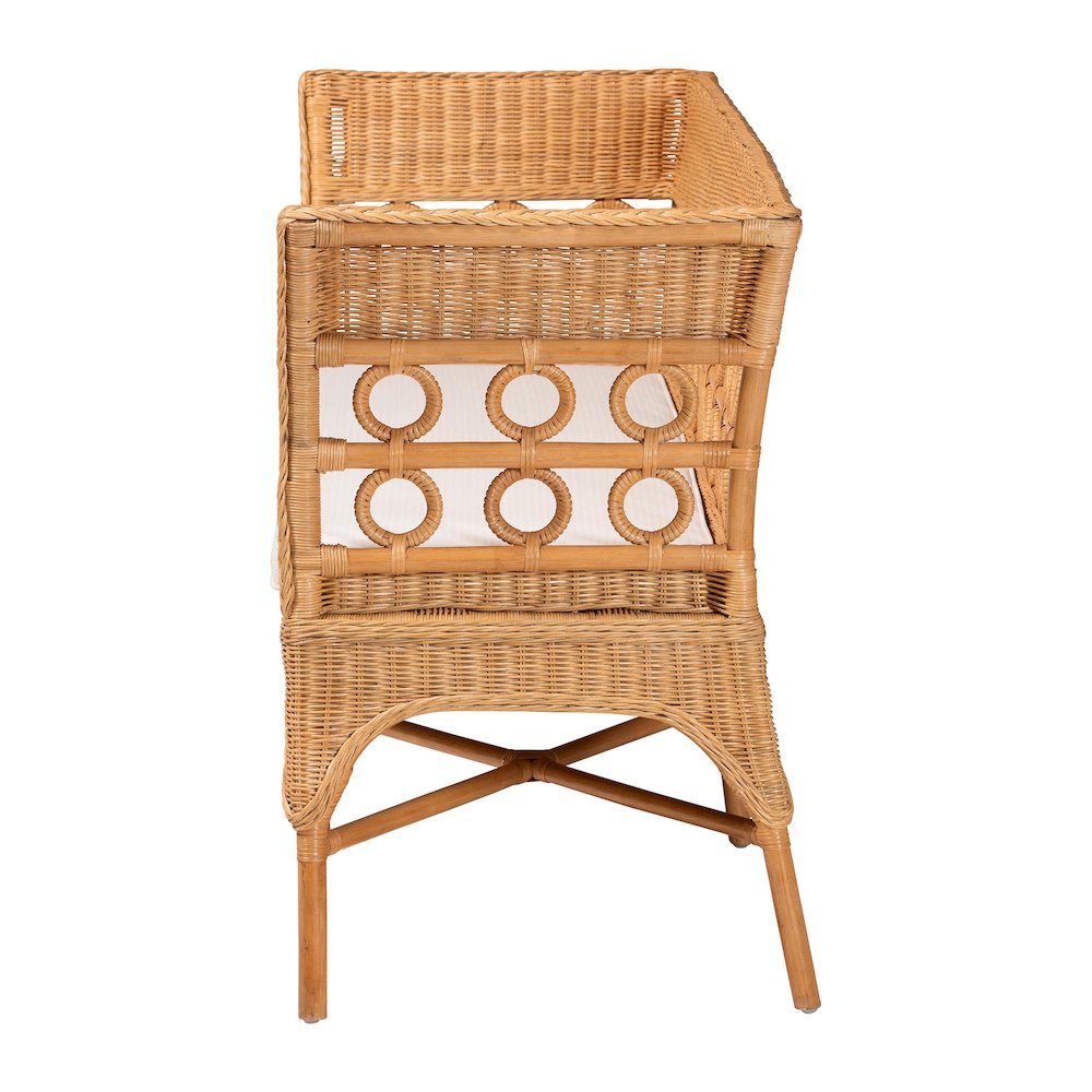 Oxford Bohemian Light Honey Rattan Dining Bench with Armrests. Picture 3