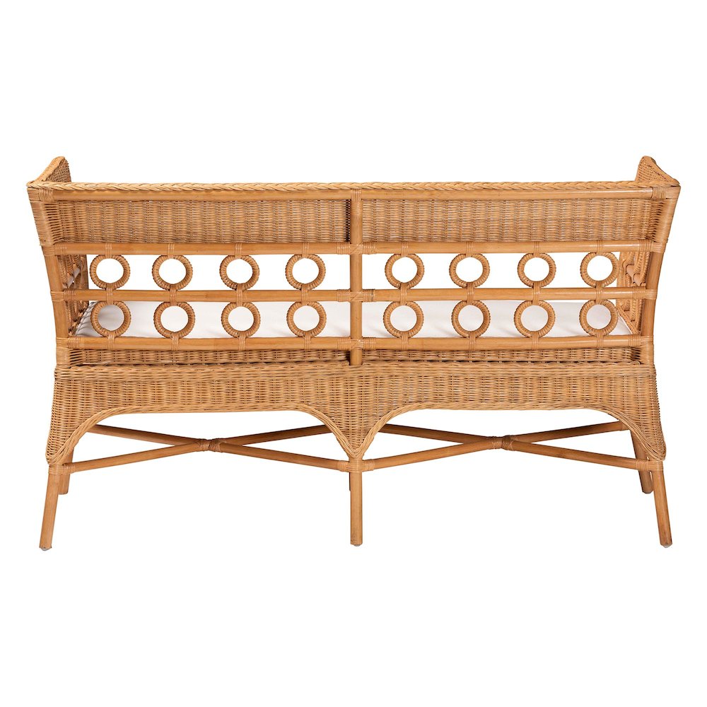 Oxford Bohemian Light Honey Rattan Dining Bench with Armrests. Picture 4