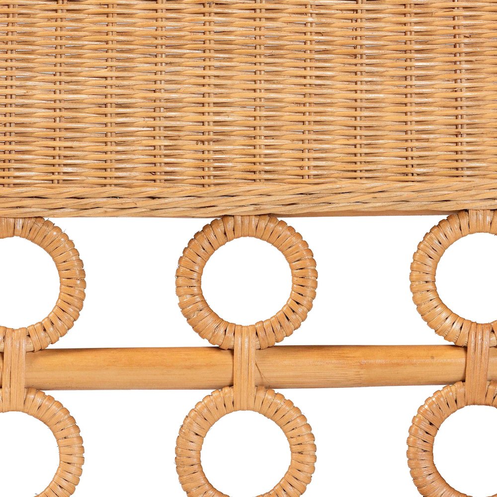 Oxford Bohemian Light Honey Rattan Dining Bench with Armrests. Picture 7