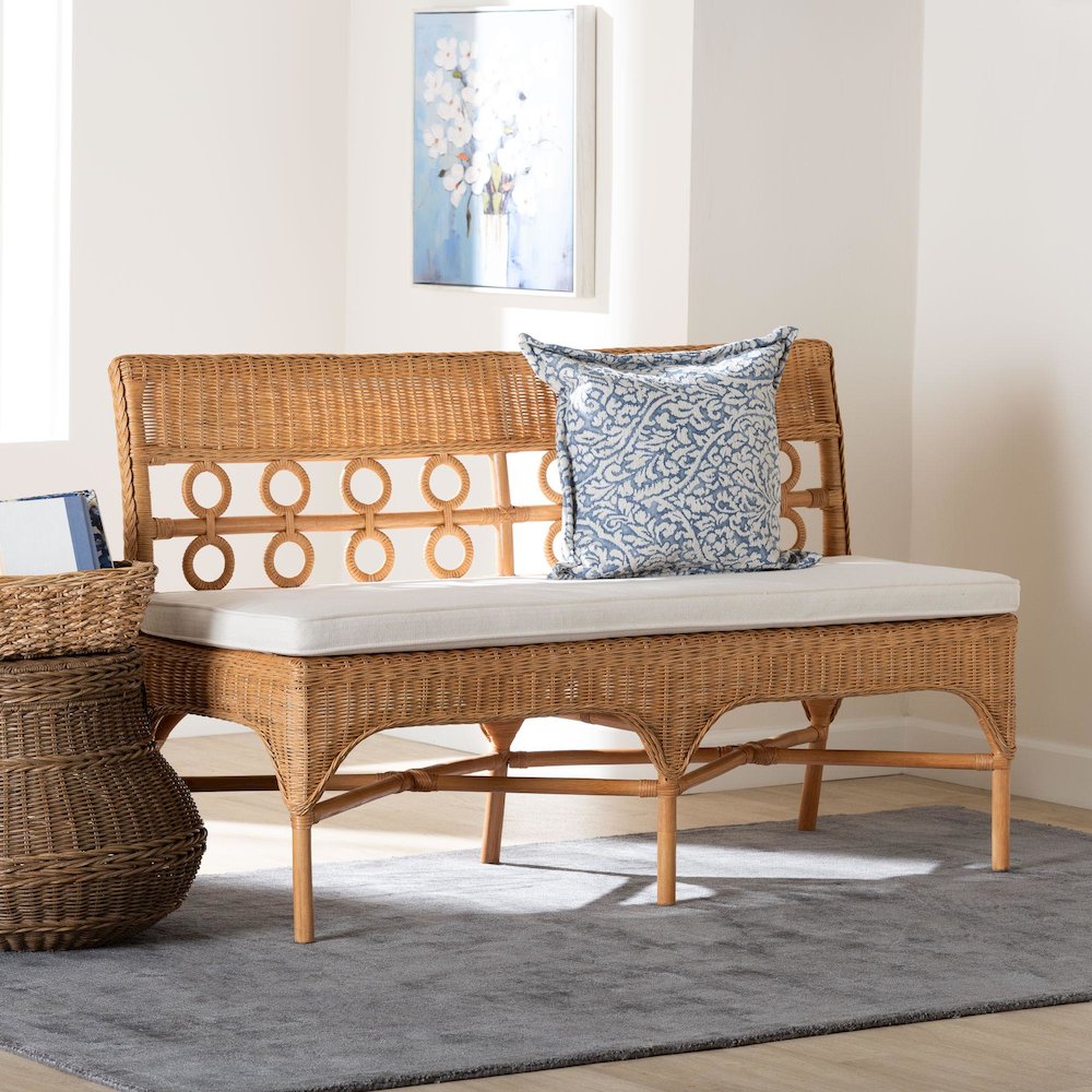 Oxford Bohemian Light Honey Rattan Dining Bench. Picture 8