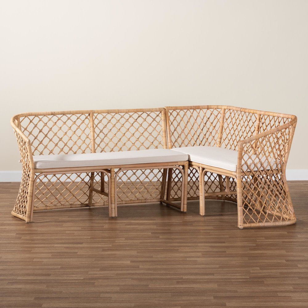Aysi Bohemian Light Honey Rattan 2-Piece Dining Nook Bench Set. Picture 10