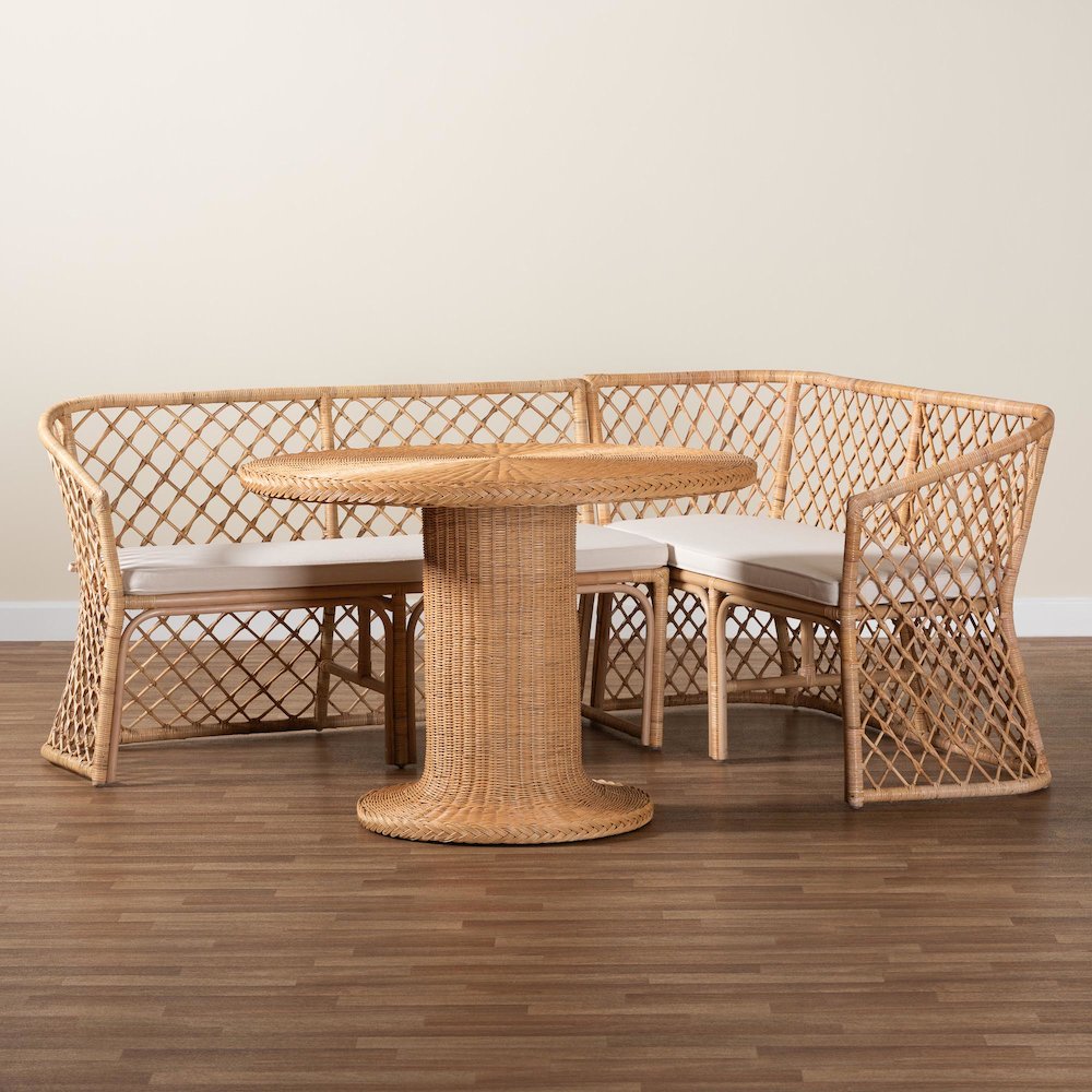 Ellard Bohemian Light Honey Rattan 3-Piece Dining Nook Set. Picture 10