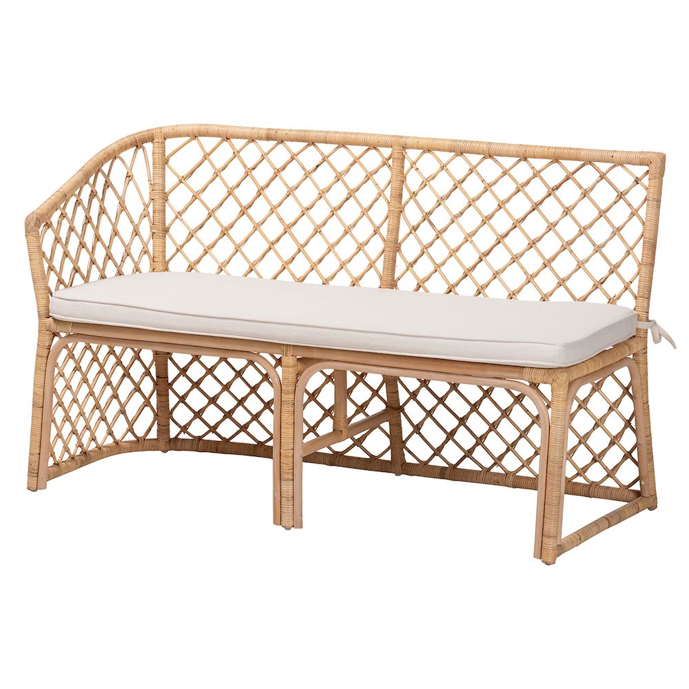Aysi Bohemian Light Honey Rattan 2-Piece Dining Nook Bench Set. Picture 2