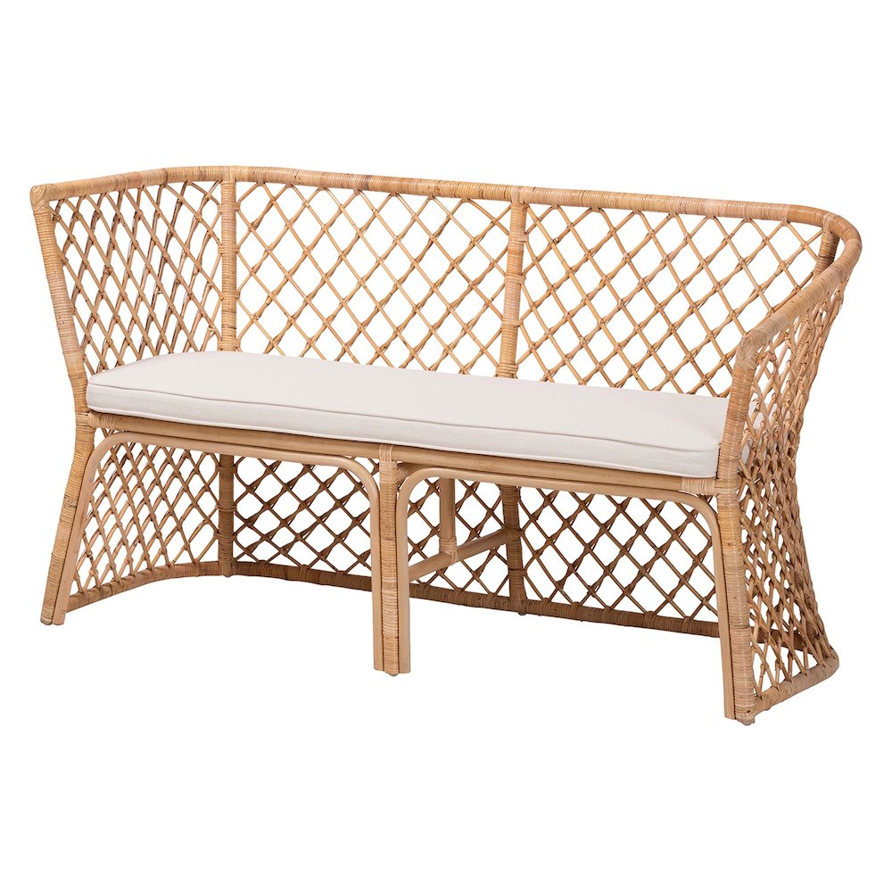 Aysi Bohemian Light Honey Rattan 2-Piece Dining Nook Bench Set. Picture 3