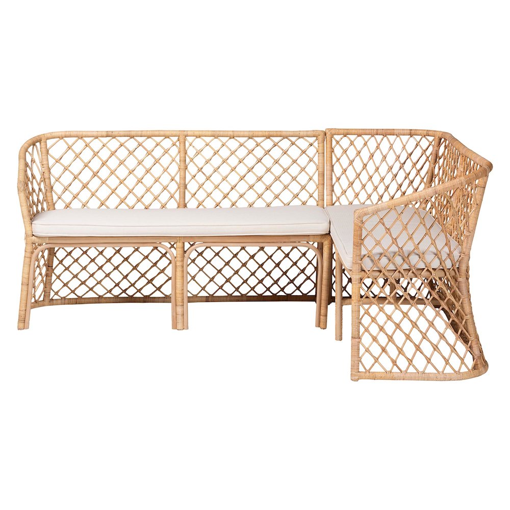Aysi Bohemian Light Honey Rattan 2-Piece Dining Nook Bench Set. Picture 4