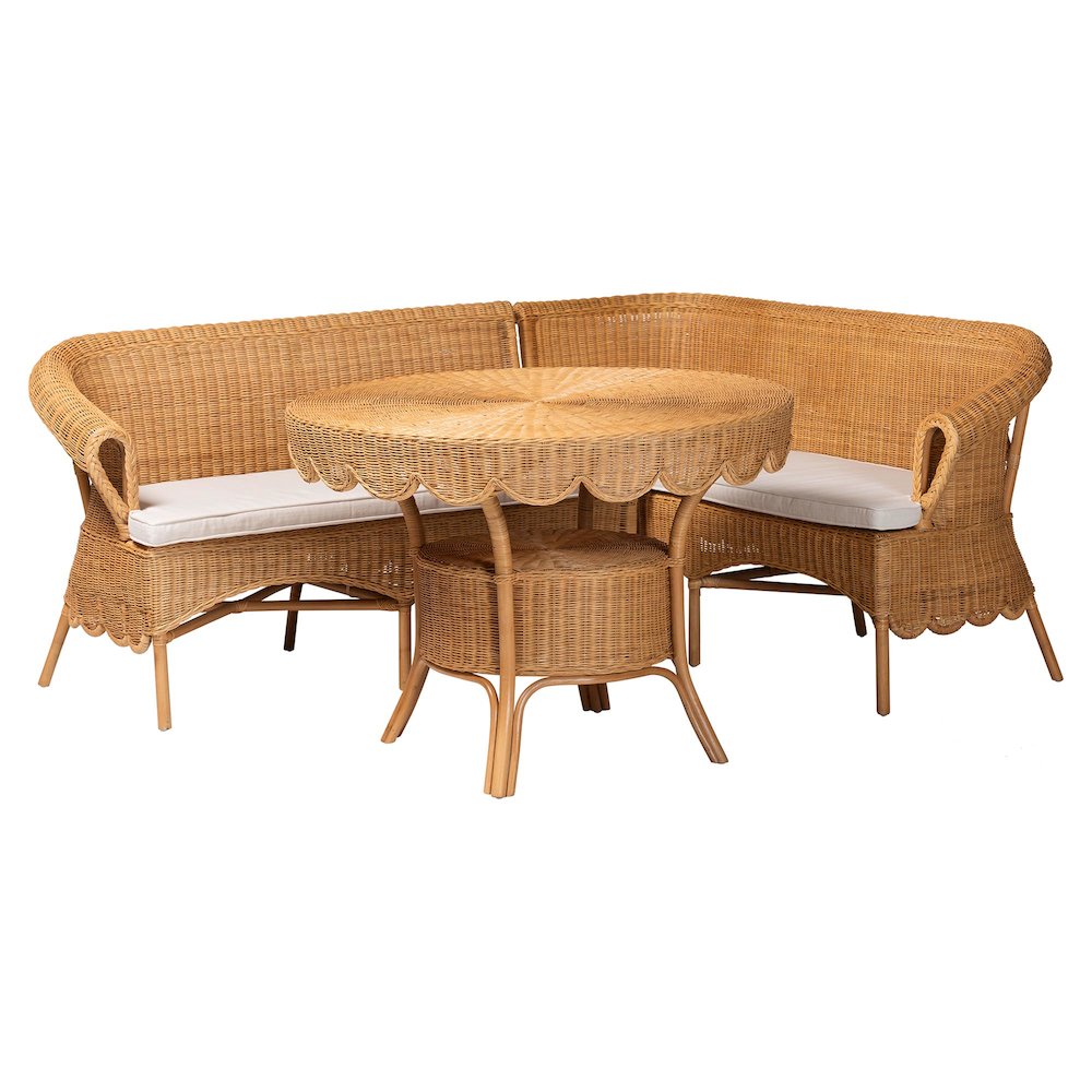 Keitha Bohemian Light Honey Rattan 3-Piece Dining Nook Set. Picture 1