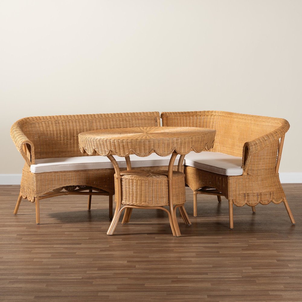 Keitha Bohemian Light Honey Rattan 3-Piece Dining Nook Set. Picture 10
