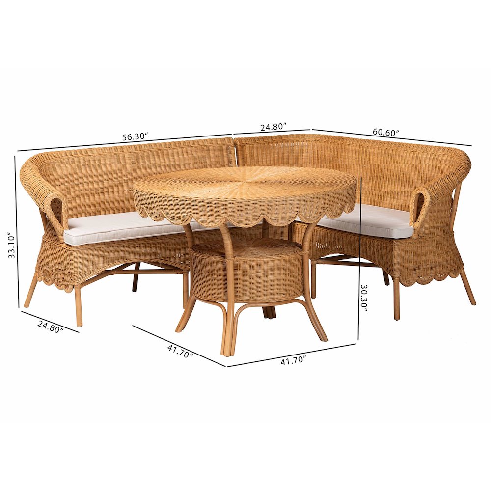 Keitha Bohemian Light Honey Rattan 3-Piece Dining Nook Set. Picture 11