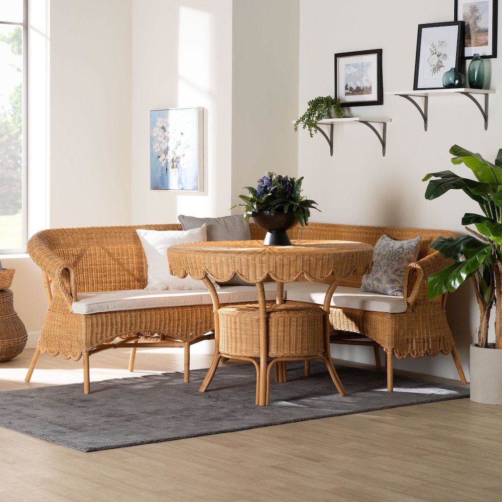 Keitha Bohemian Light Honey Rattan 3-Piece Dining Nook Set. Picture 9