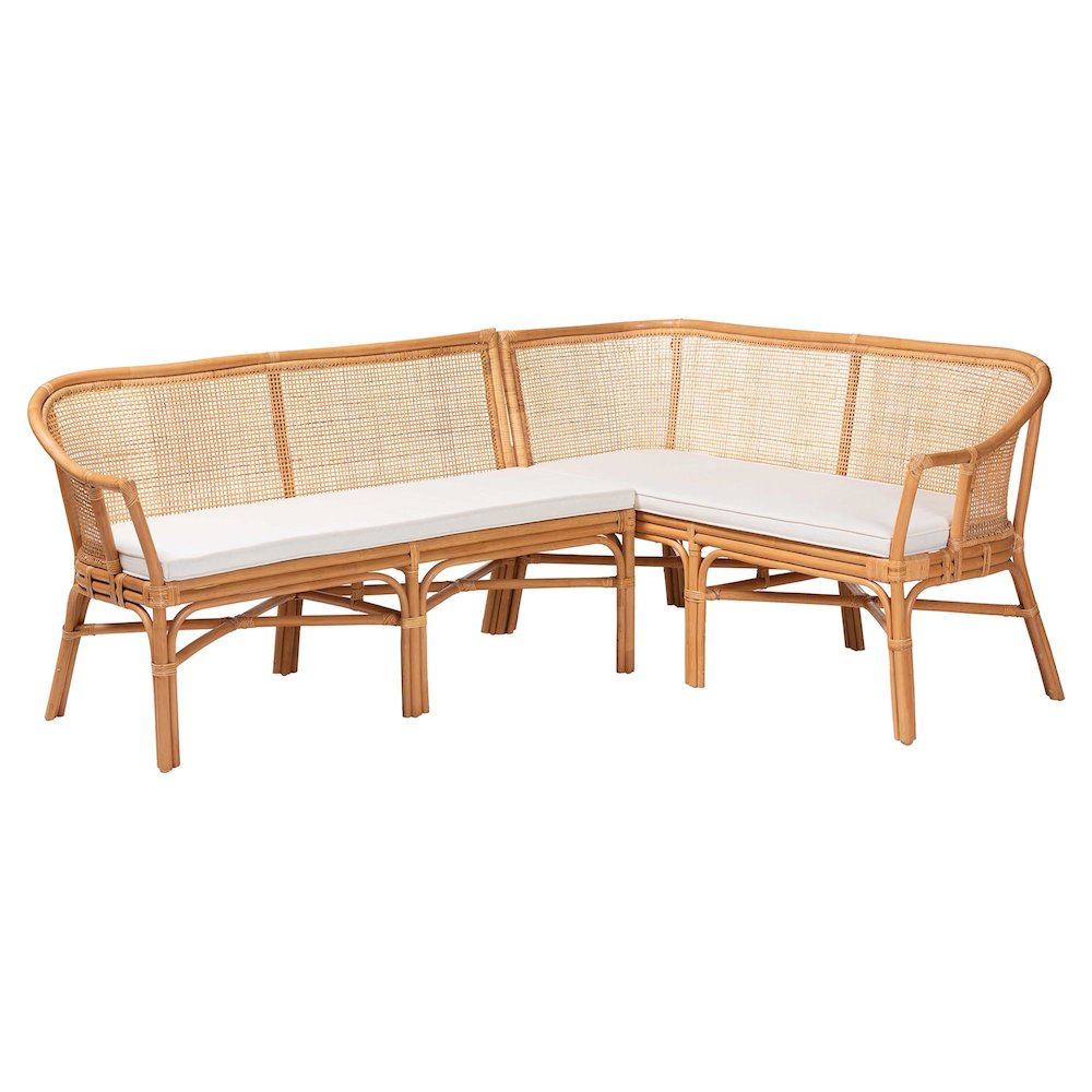 Adede 2-Piece Natural Rattan Corner Bench Set - Handwoven Wicker L-Shaped. Picture 2